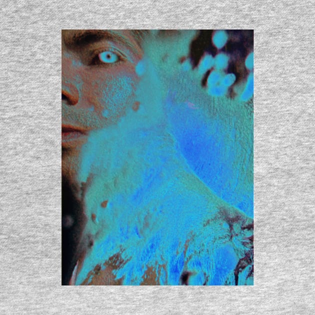 Portrait, digital collage, special processing. Men looking. Behind light. Very grainy on close, but so beautiful. Aquamarine soft. by 234TeeUser234